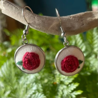 Burgundy Rose Dangle Earrings
