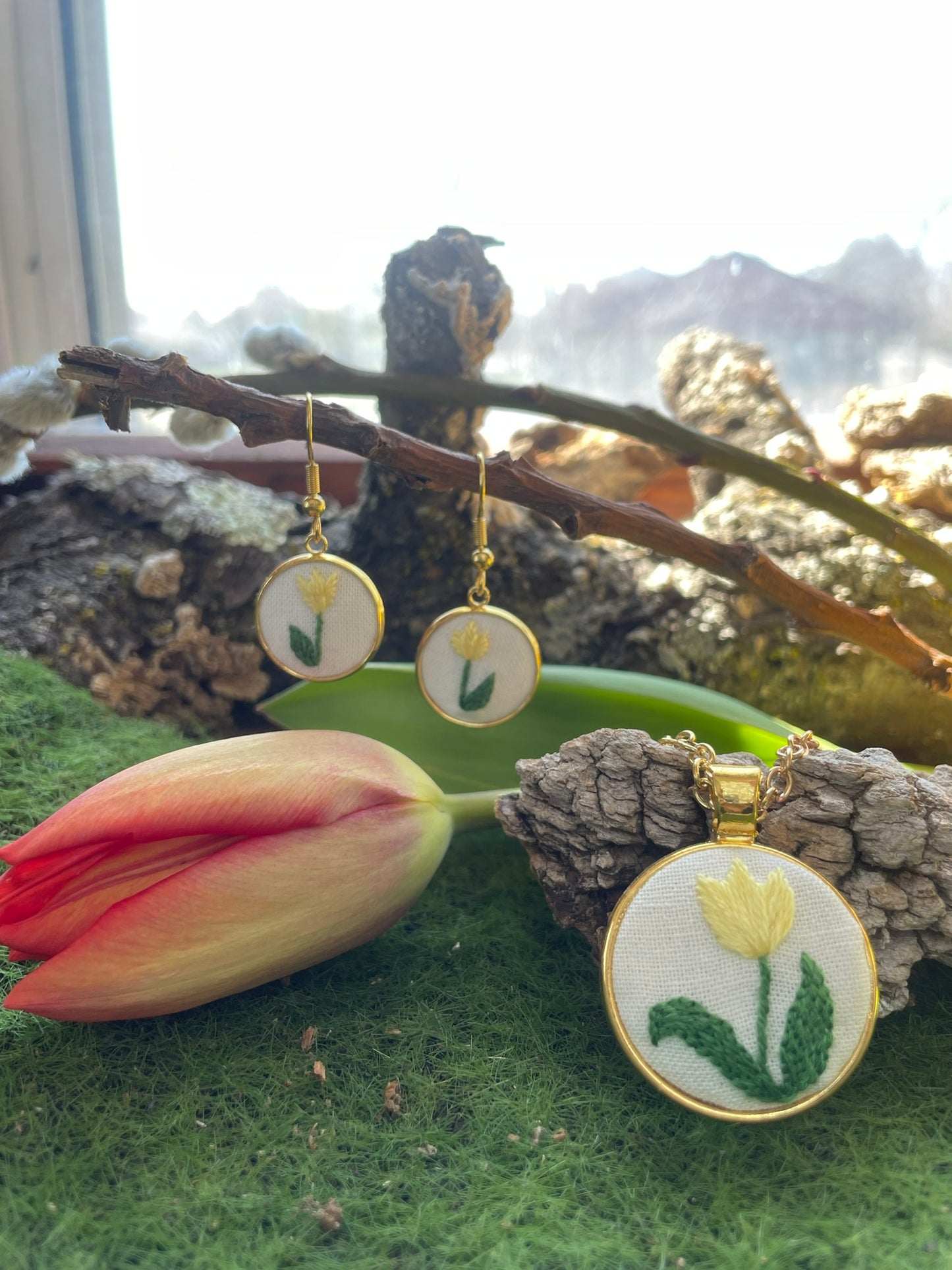 Yellow Tulip Dangle Earrings