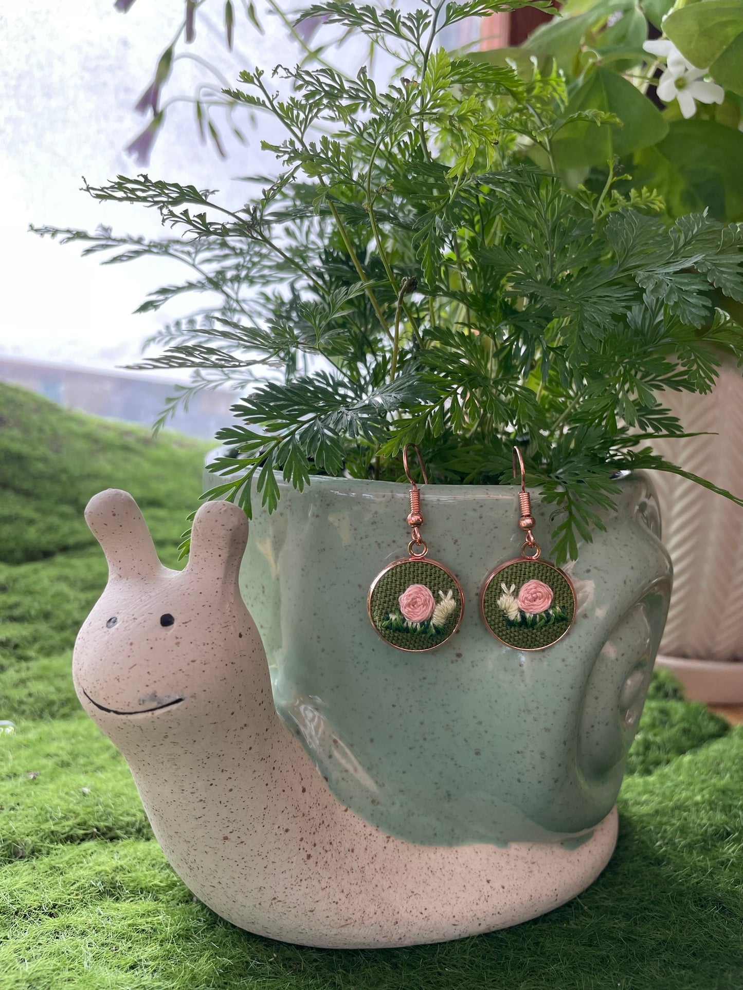 Pink Snail Dangle Earrings