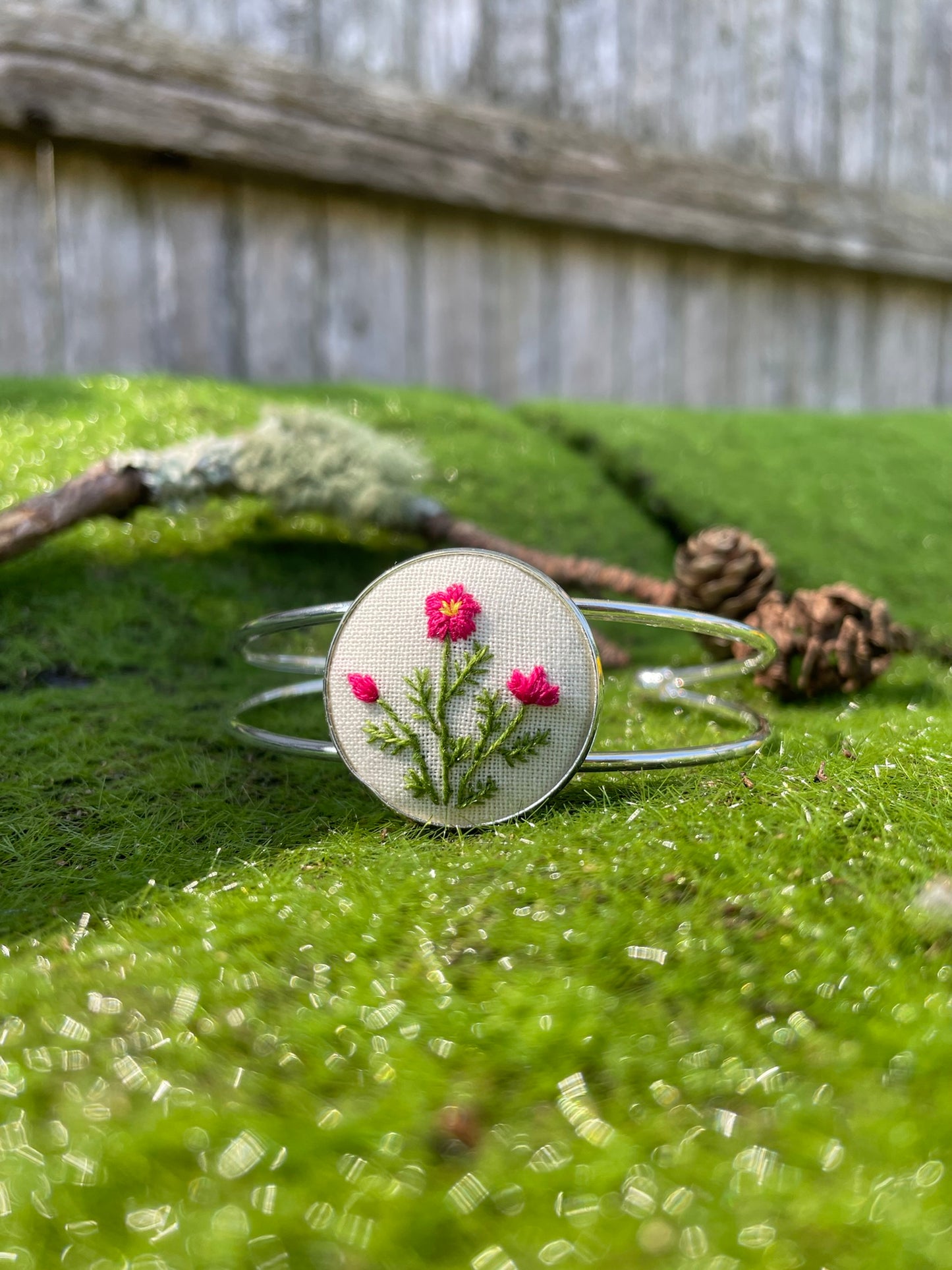 Pink Cosmos Cuff Bracelet