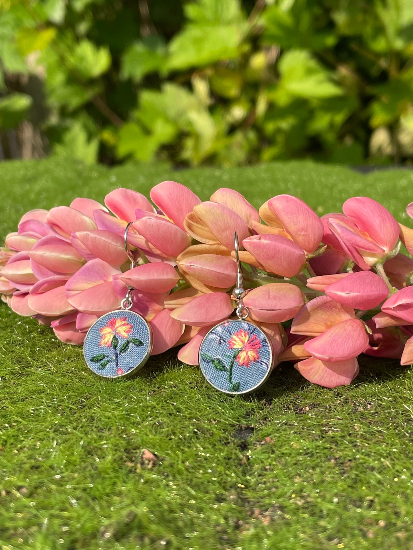 Pink Flower Dangle Earrings