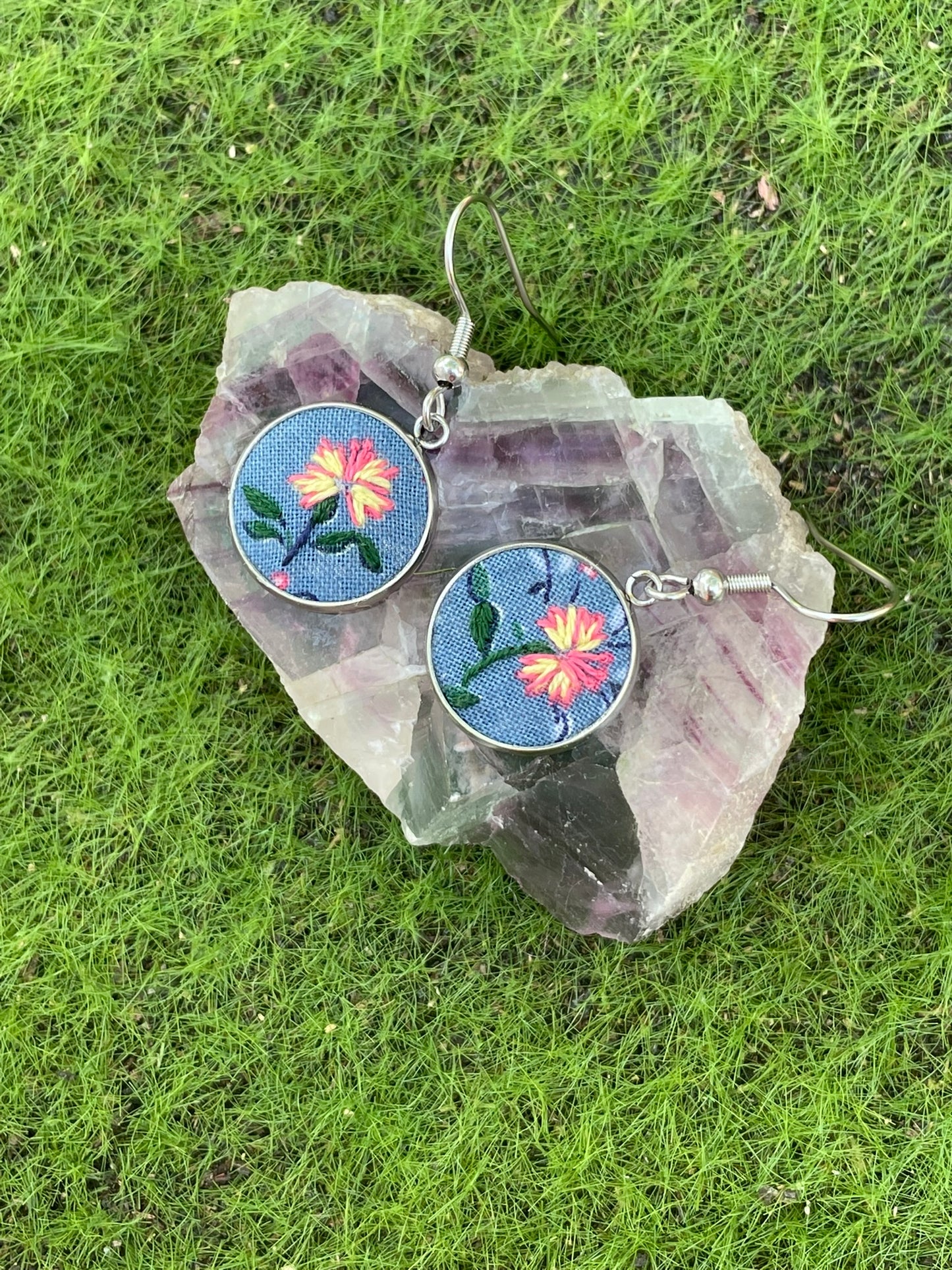 Pink Flower Dangle Earrings
