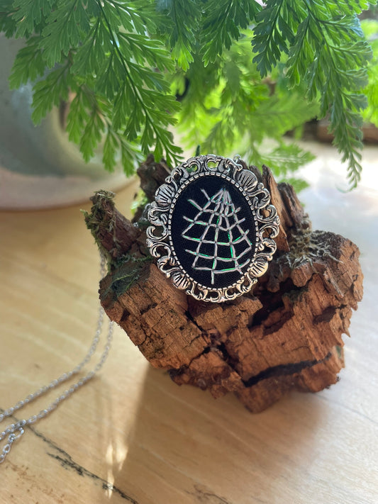 Iridescent Spider Web Pendant