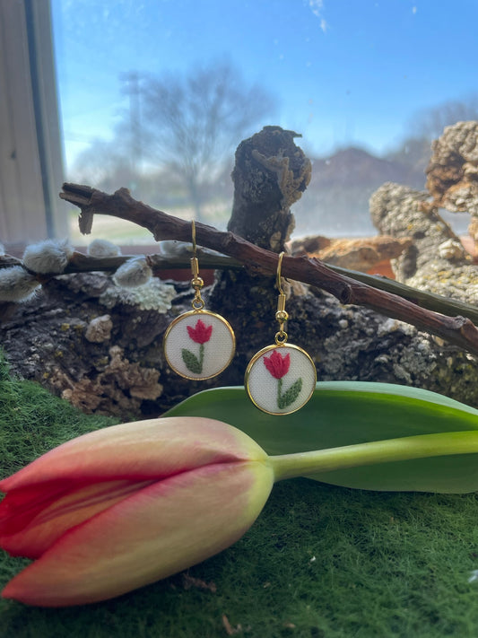 Red Tulip Dangle Earrings
