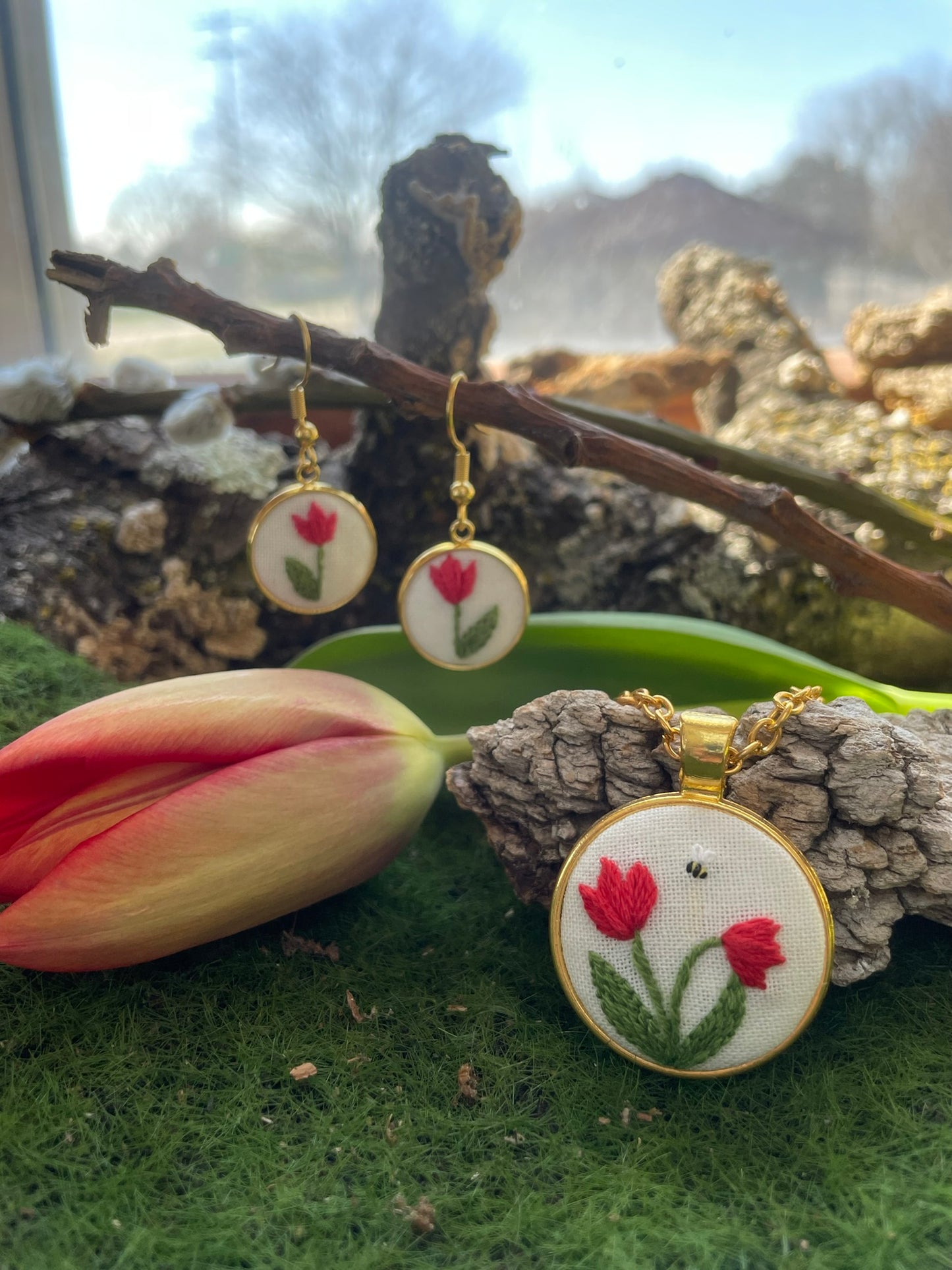 Red Tulip Dangle Earrings