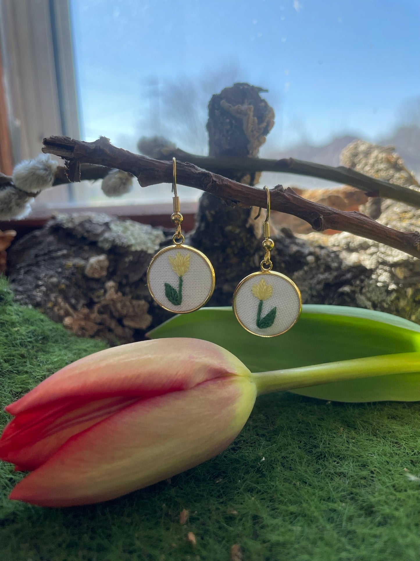 Yellow Tulip Dangle Earrings