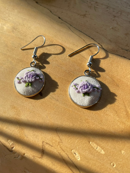 Purple Rose Dangle Earrings