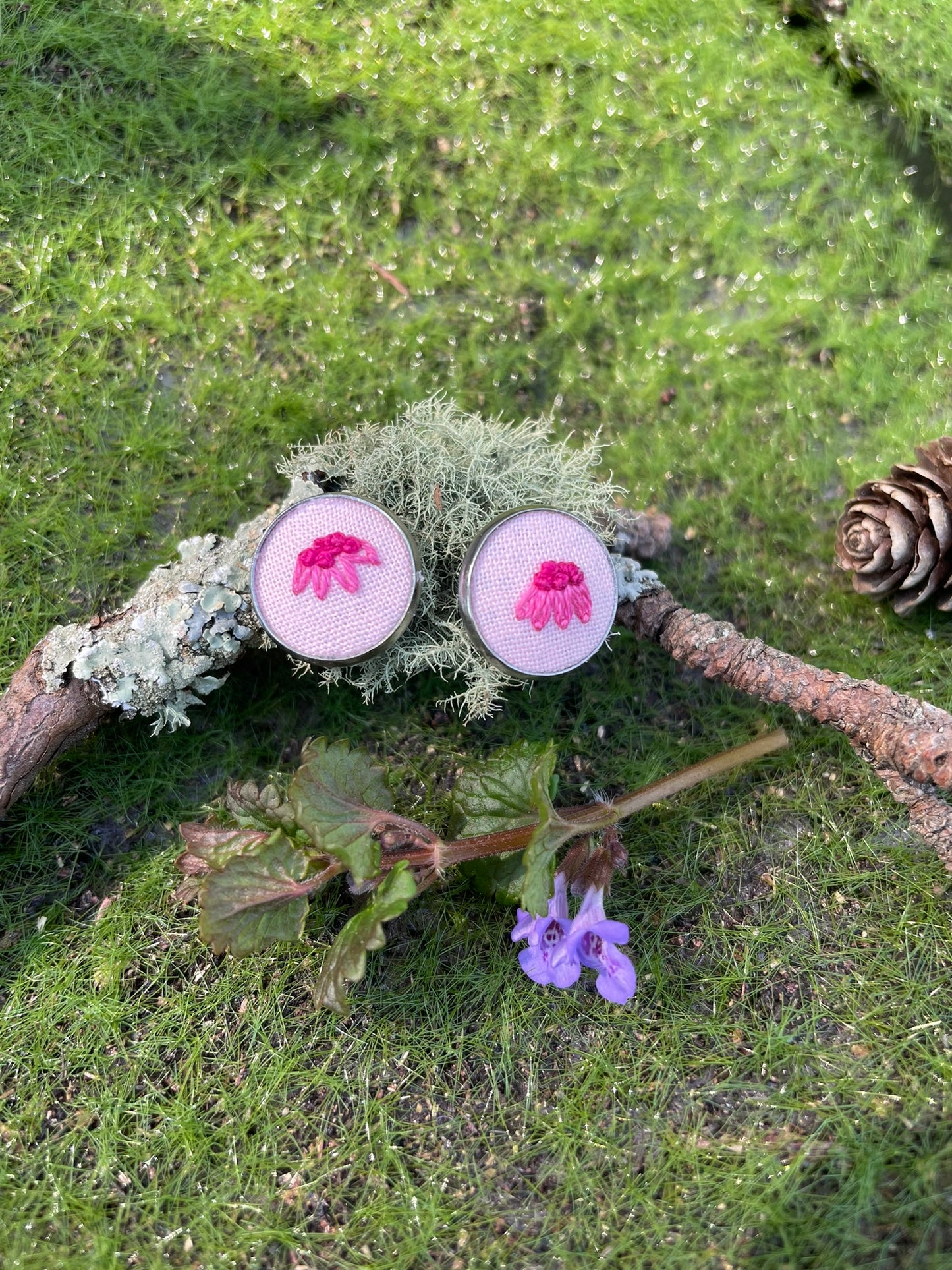 Pink Cone Flower Studs