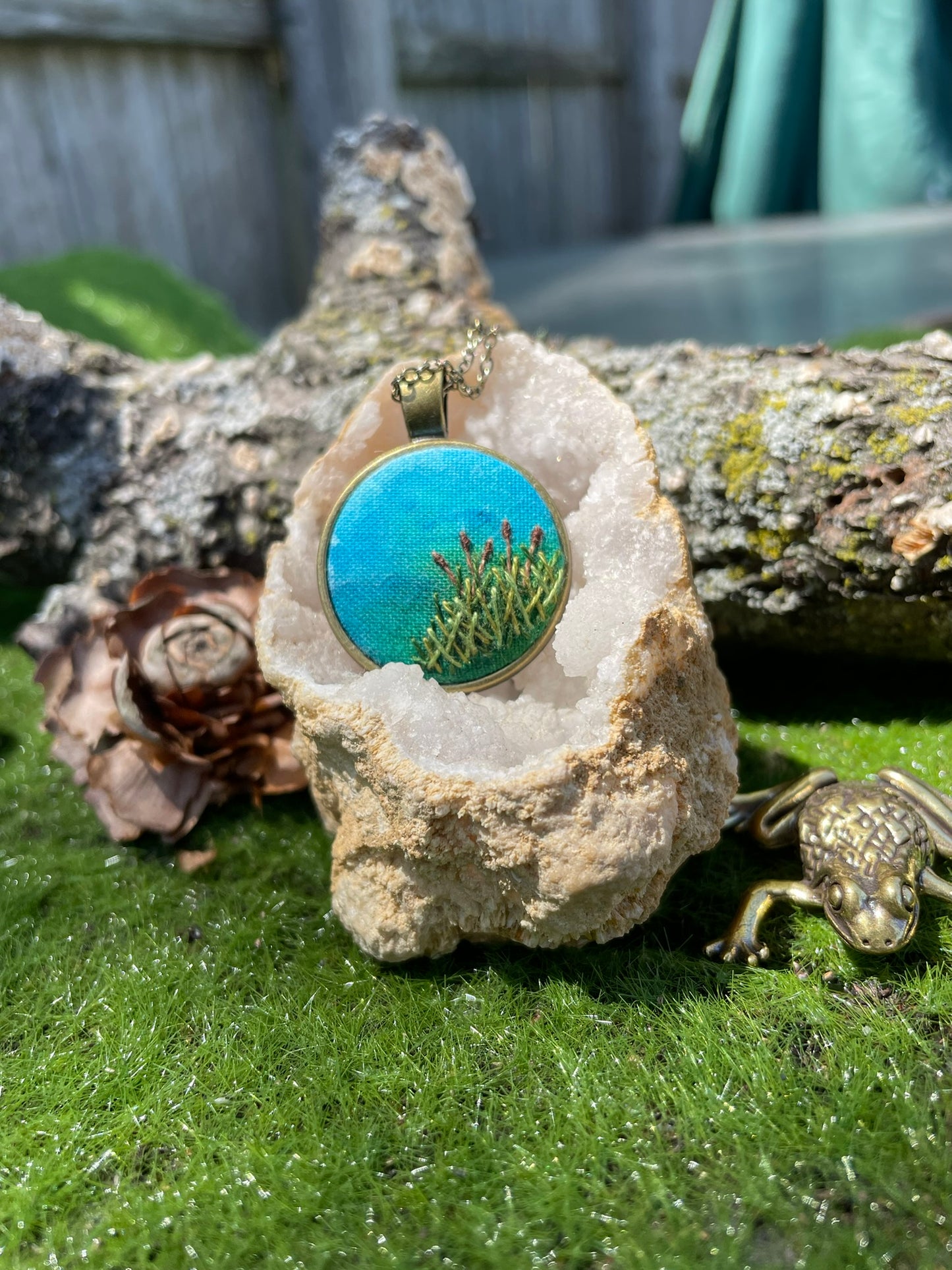Watercolor Cattails Pendant