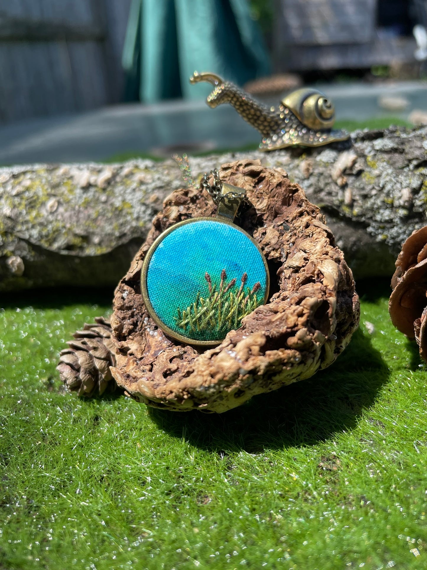 Watercolor Cattails Pendant