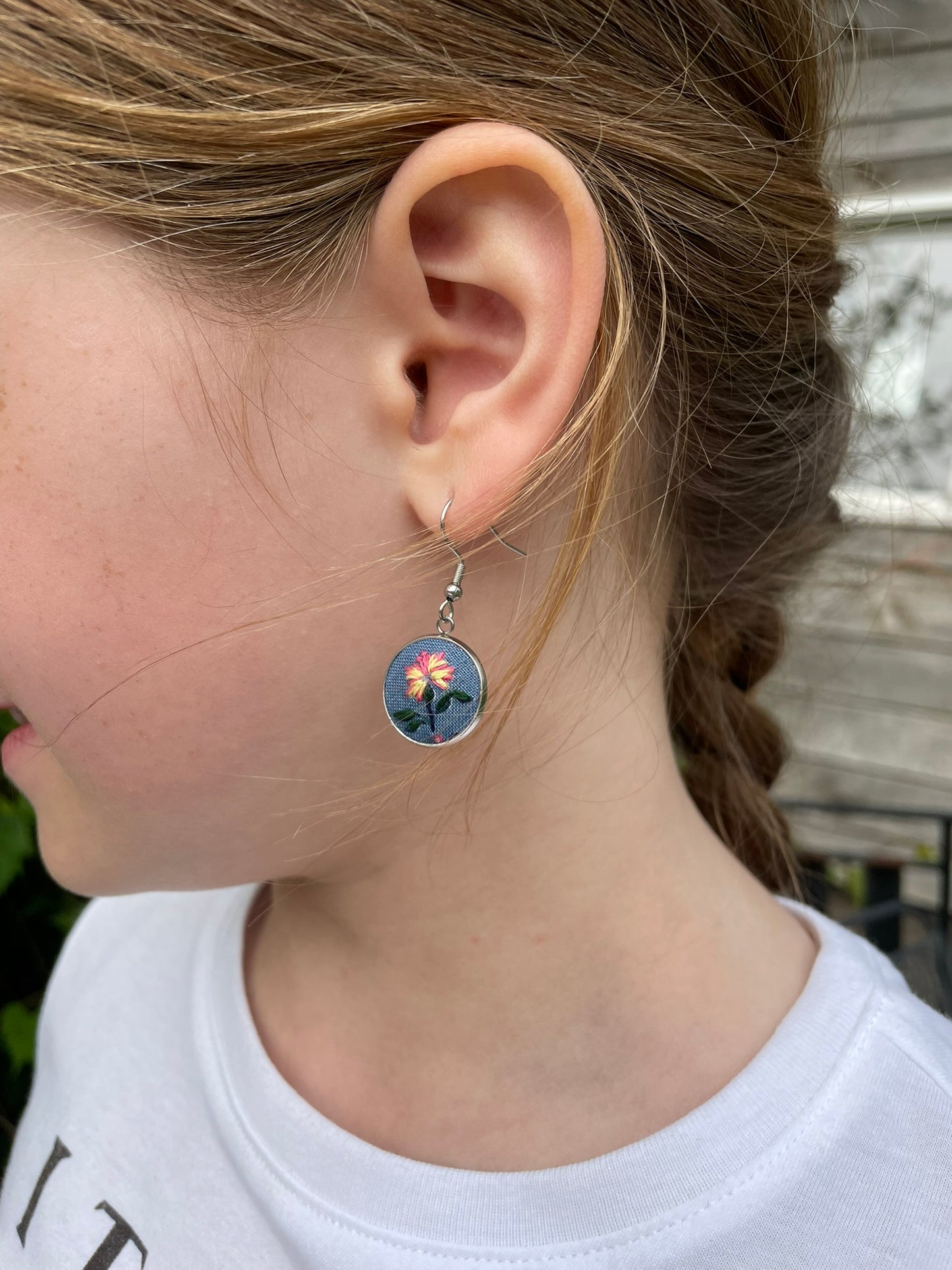 Pink Flower Dangle Earrings
