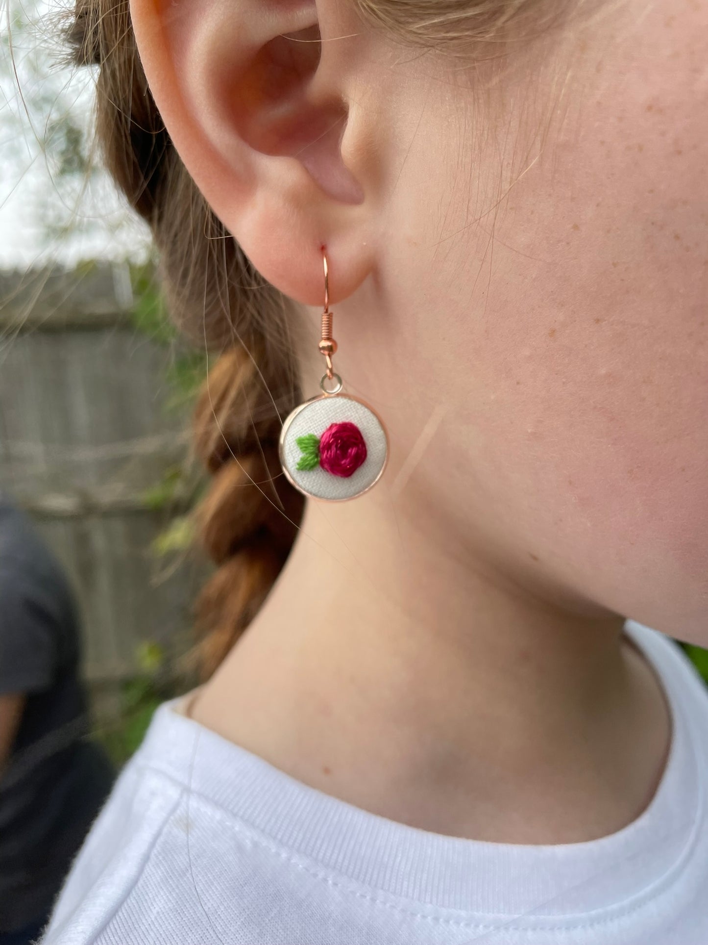 Deep Pink Rose Dangle Earrings